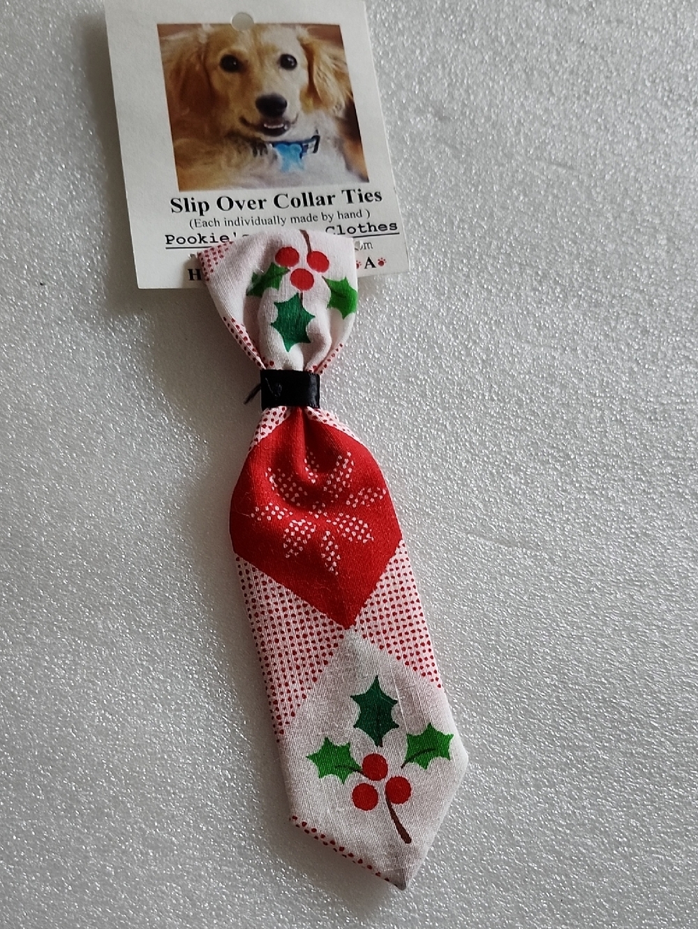 Handmade Red & White Holiday Slip-Over Dog Collar Tie by Pookie's Party Clothes